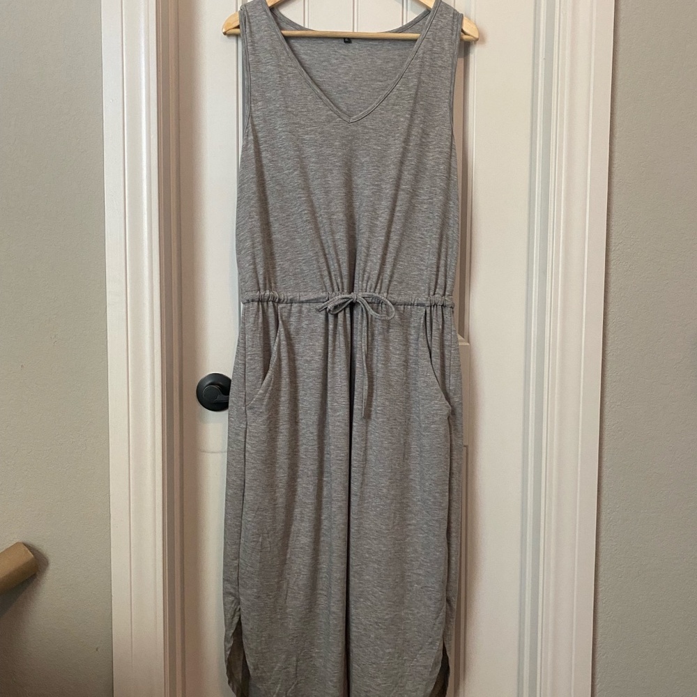 Gray Sleeveless Drawstring-Waist Dress